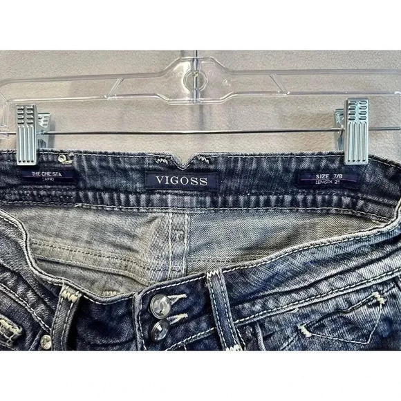 Vigoss Medium‎ Wash Straight Leg The Chelsea Capri Embroidered Studded Size 7/8 - Picture 7 of 10